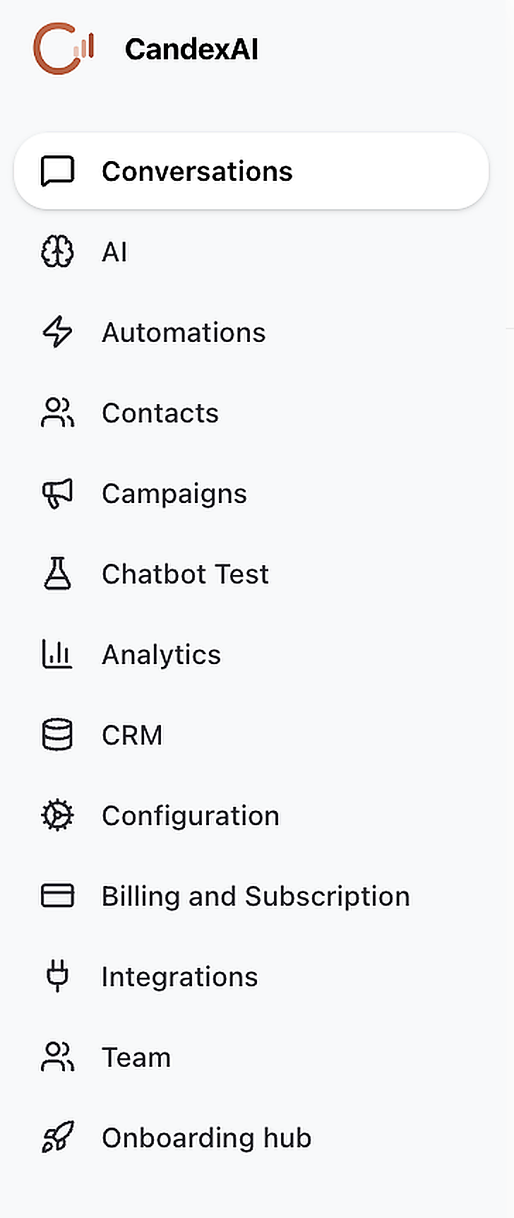CandexAI sidebar navigation menu