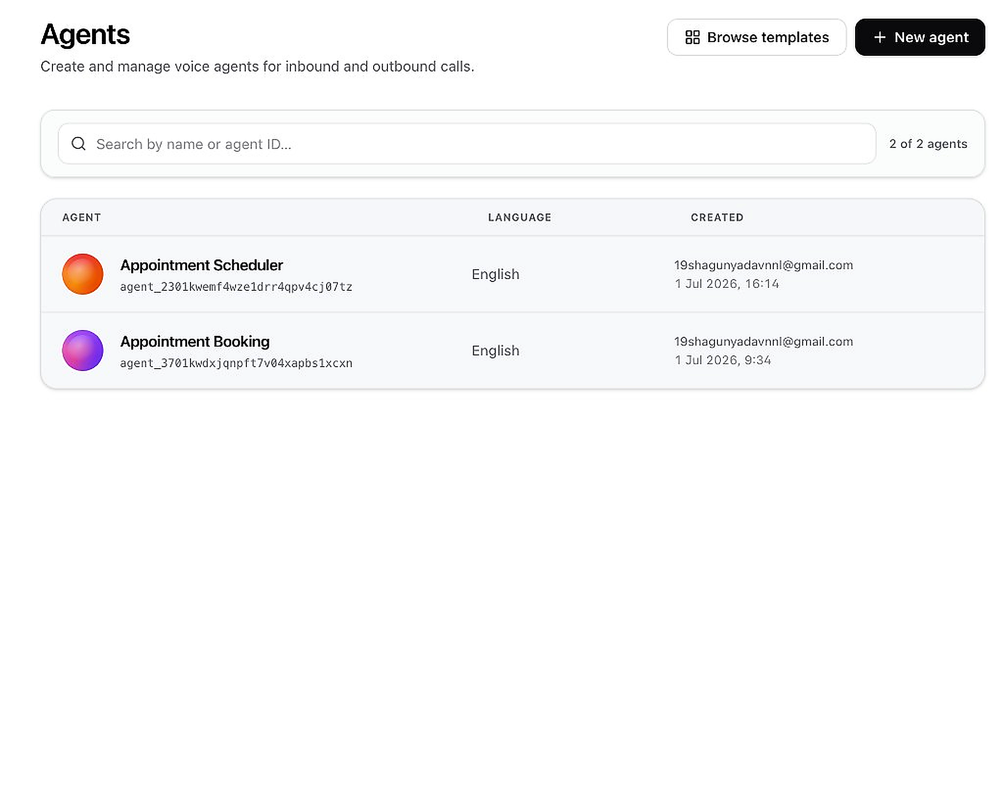 Agents list page