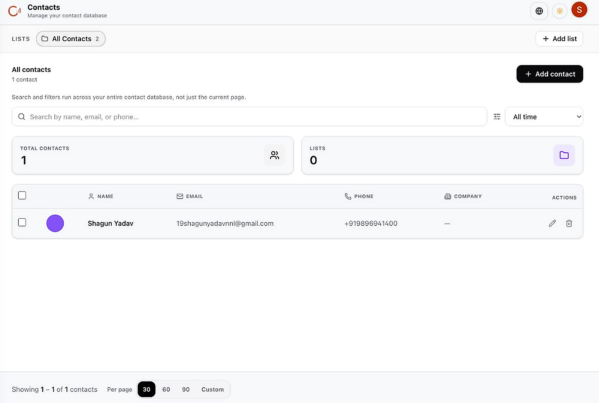 Contacts page