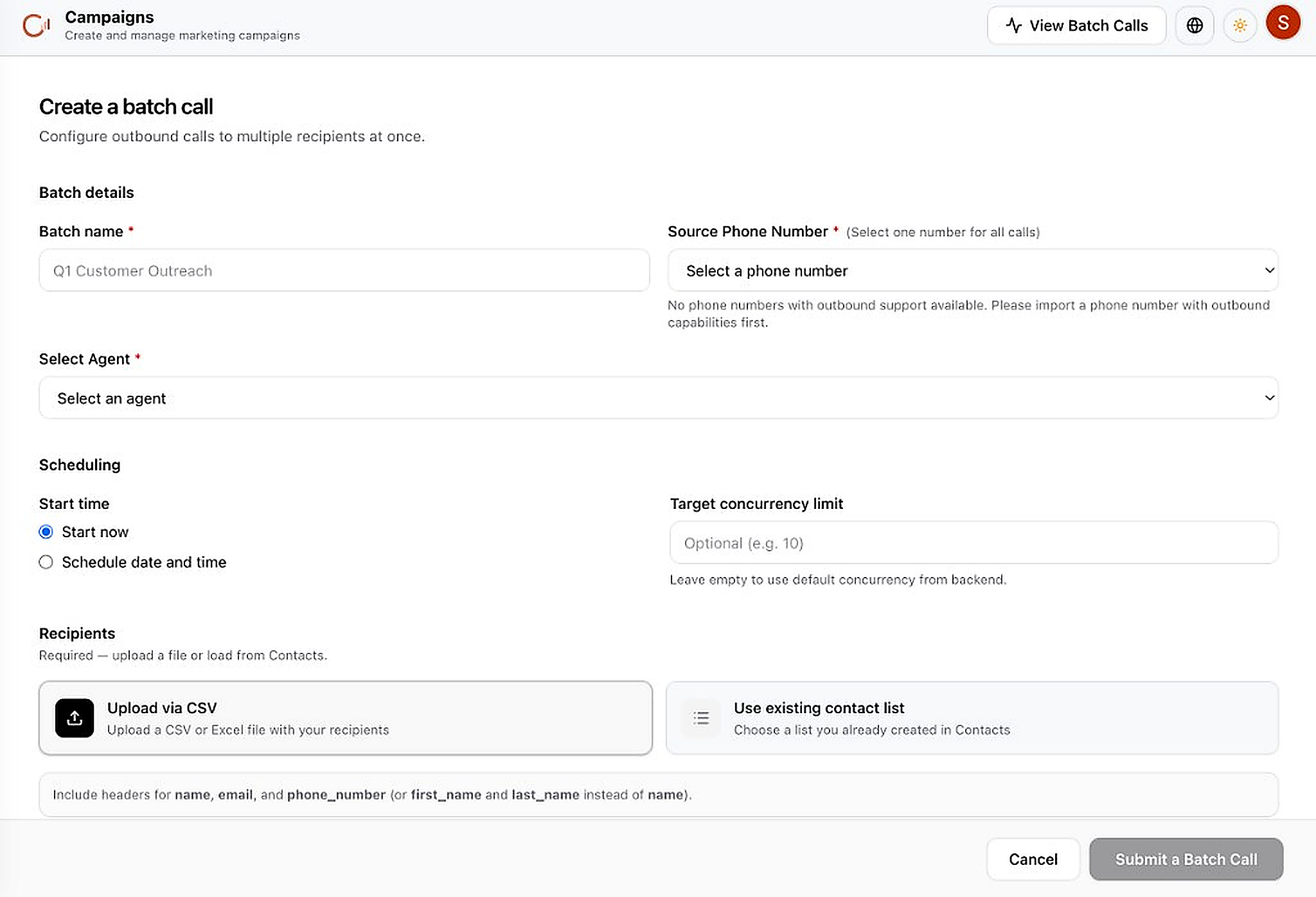 Create batch call campaign