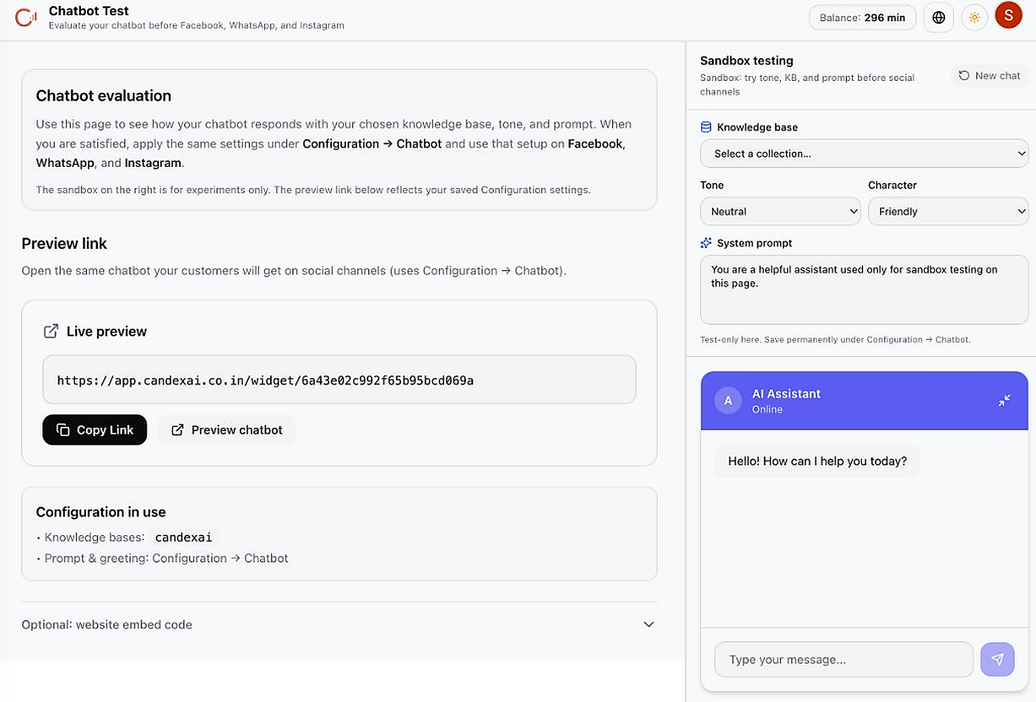 Chatbot test page