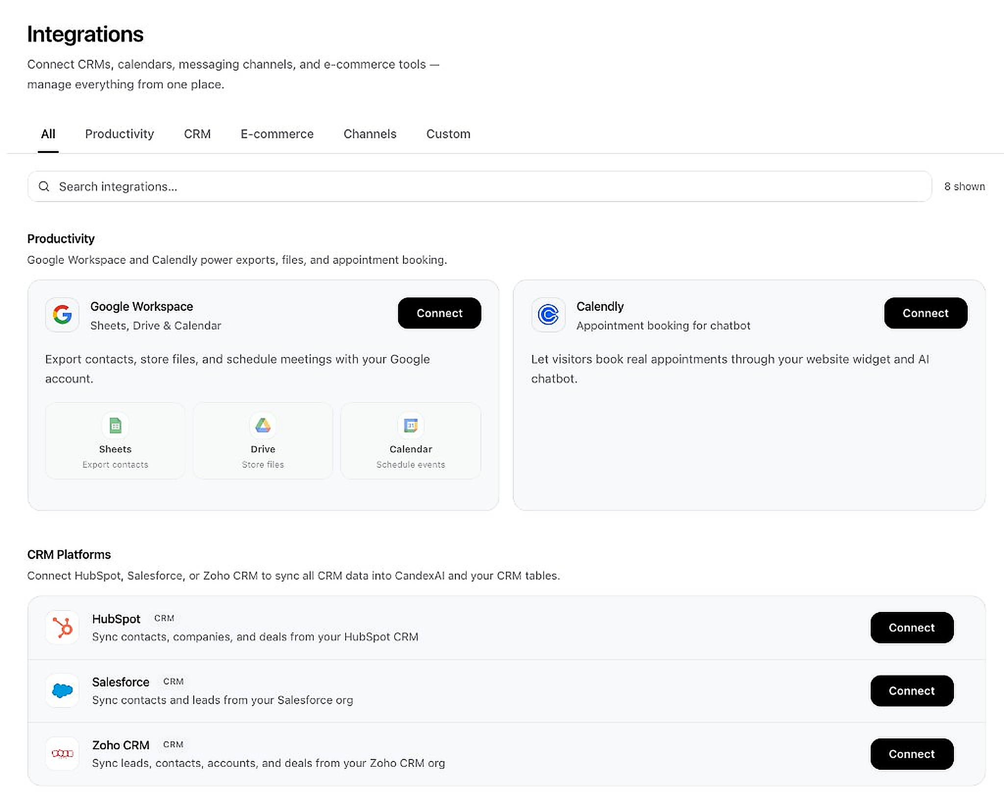 Integrations CRM and productivity