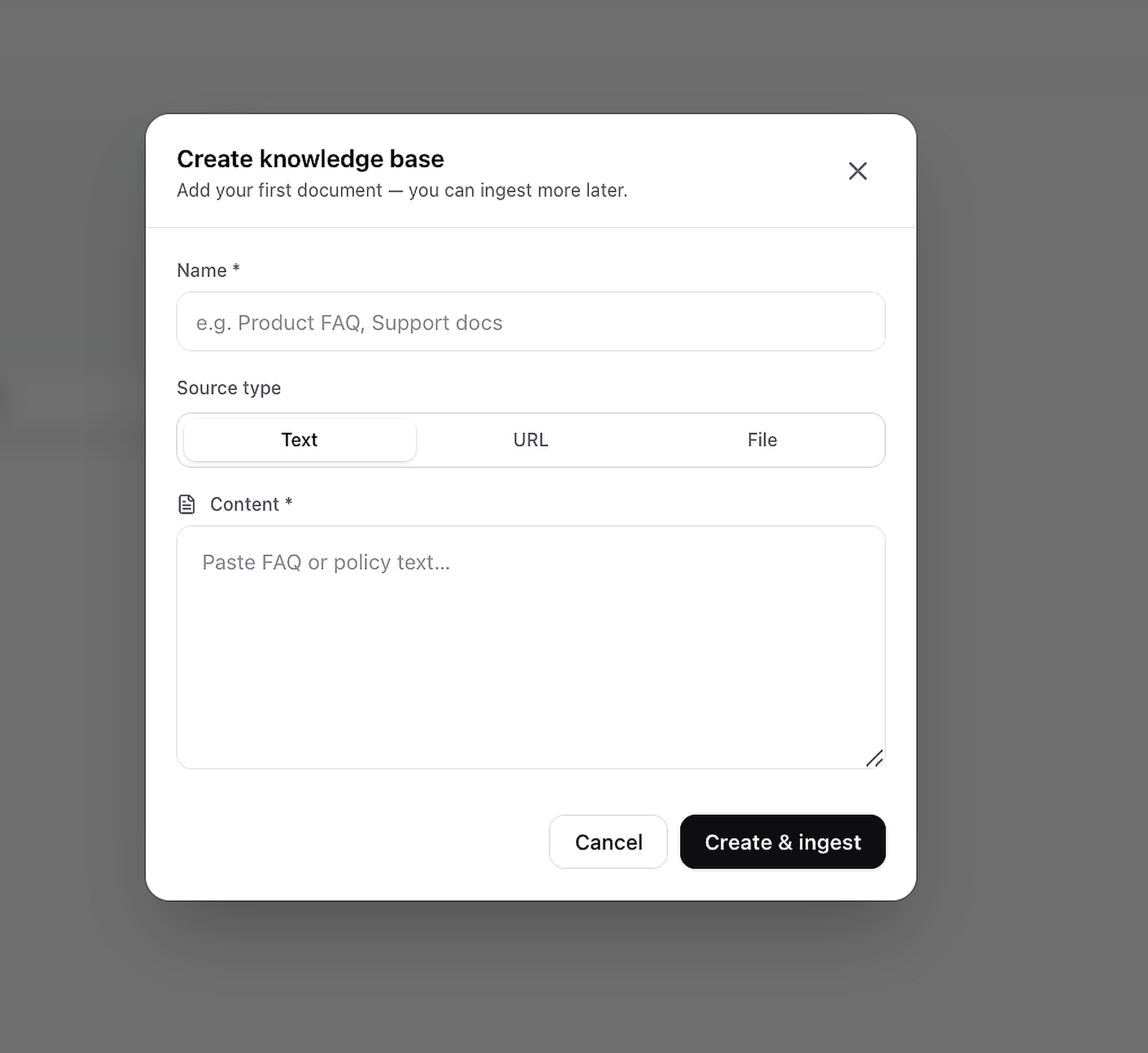 Create knowledge base modal