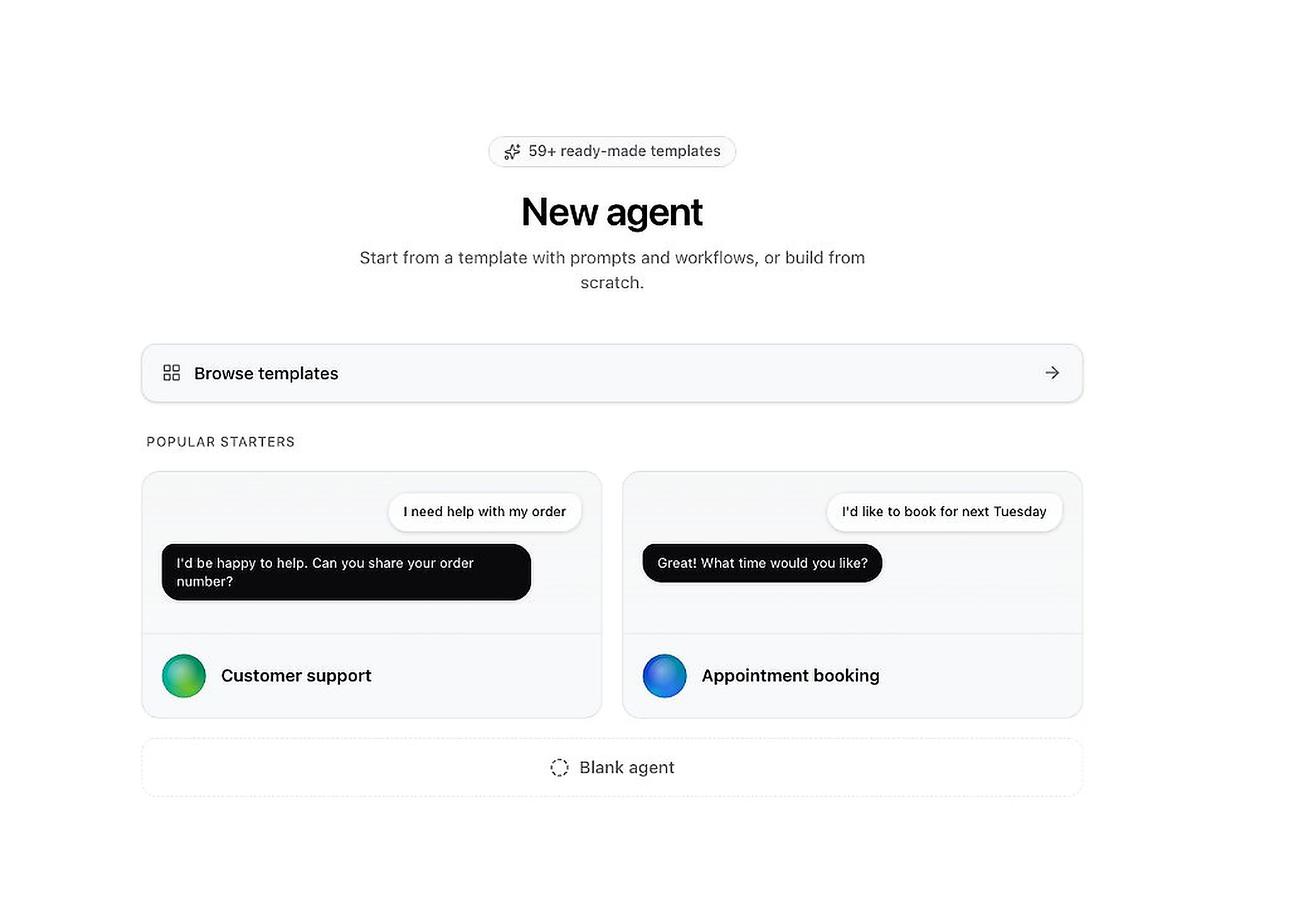 New agent page with templates