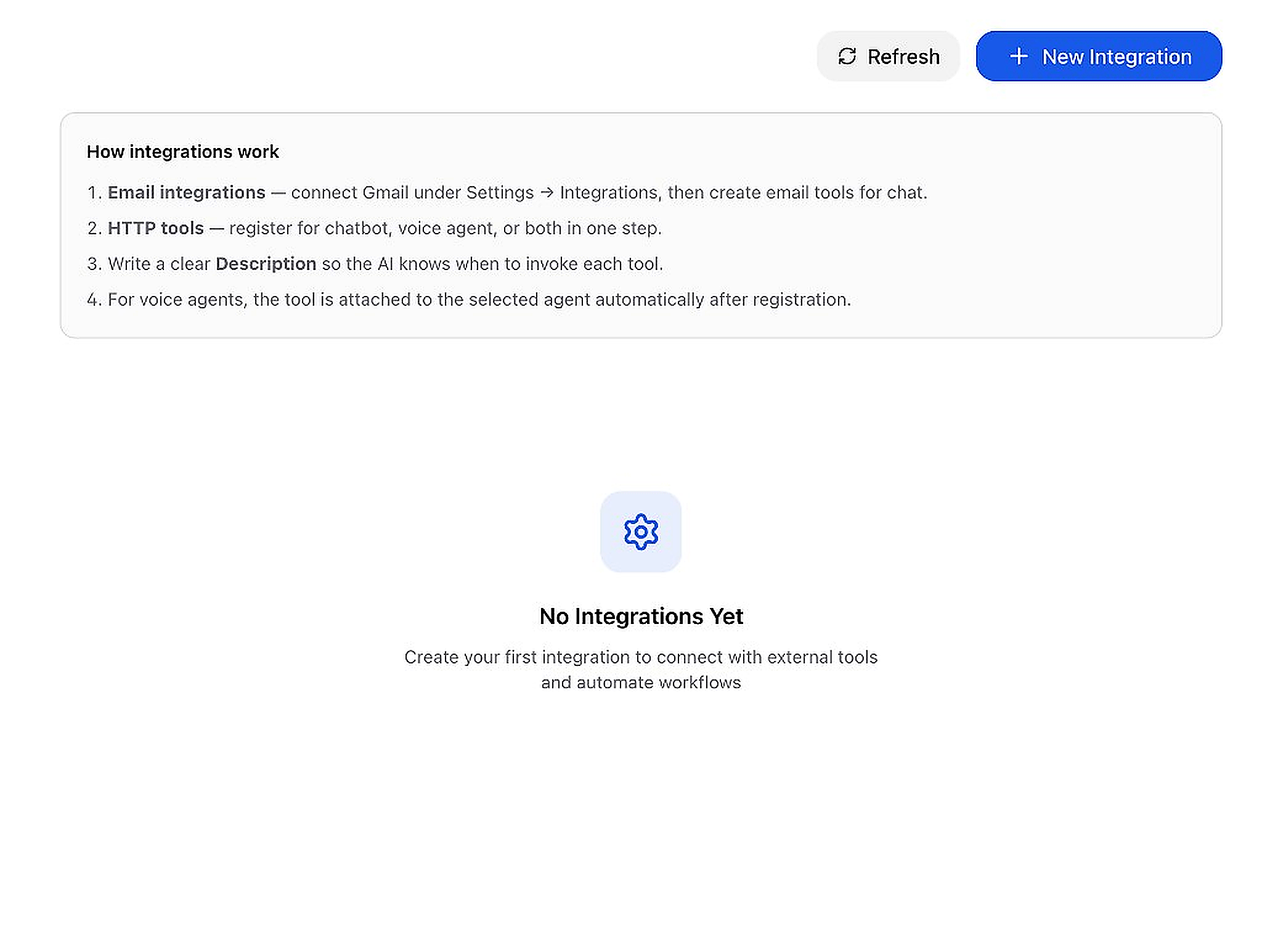 AI integrations empty state