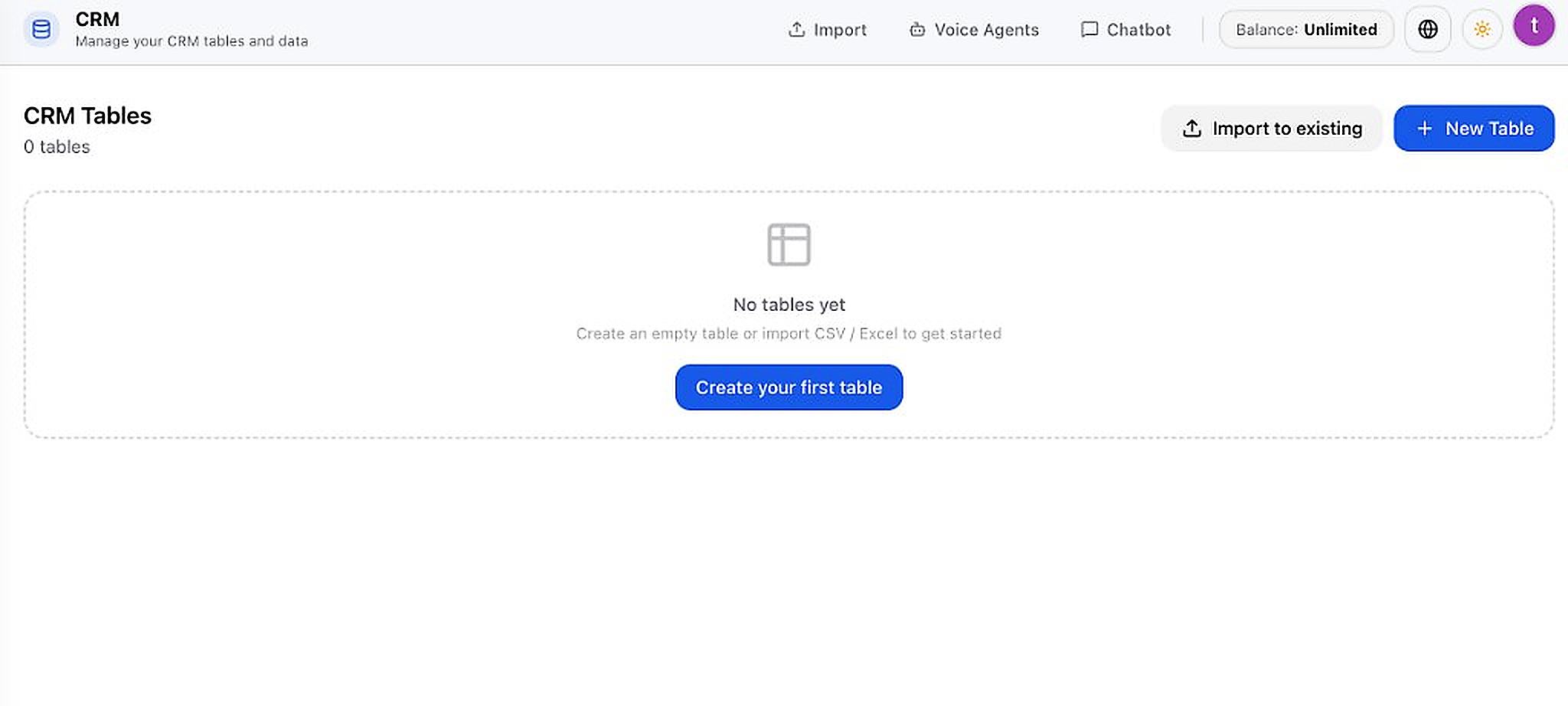 CRM tables empty state